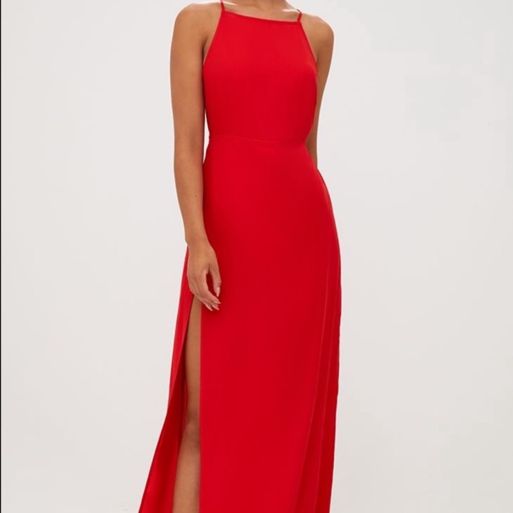 PrettyLittleThing red strappy back chiffon maxi dress size 4 NWT